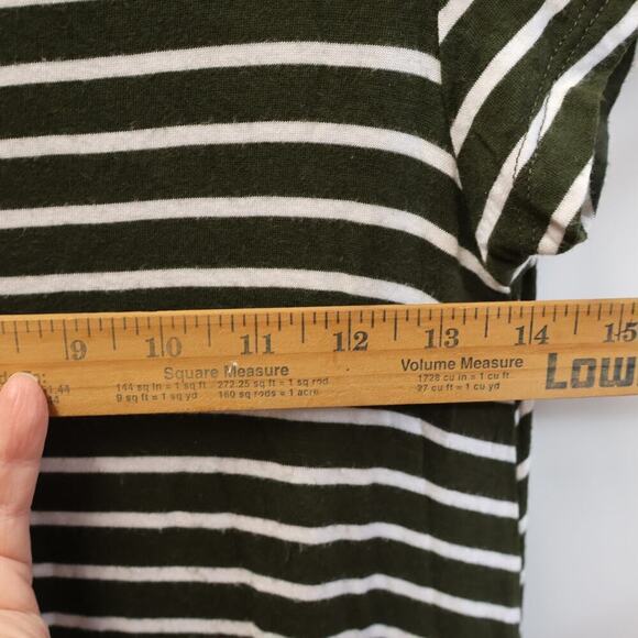 TMG Dress Olive White Stripe Asymmetric Hem Cap Sleeve Round Neck SZ Large - Picture 9 of 12